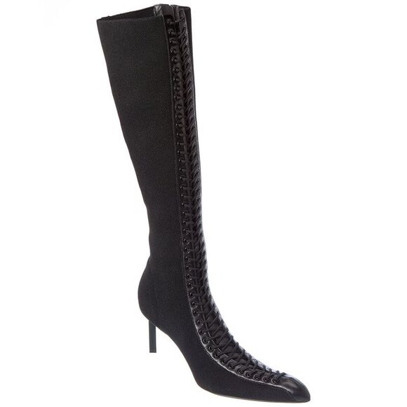 Givenchy Shoes - Givenchy Lace-Up Leather-Trim Knee-High Boot, Black